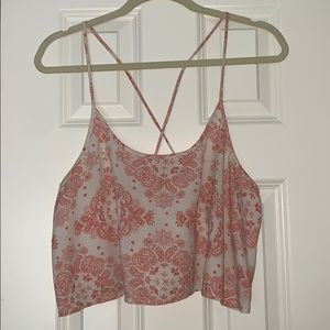 Aritzia pink/cream paisley bohemian crop top SZ L